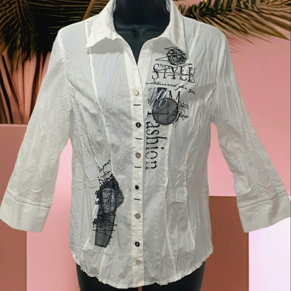 - - CRISCA EMBELLISHED BUTTON DOWN TOP - Picture 1 of 9